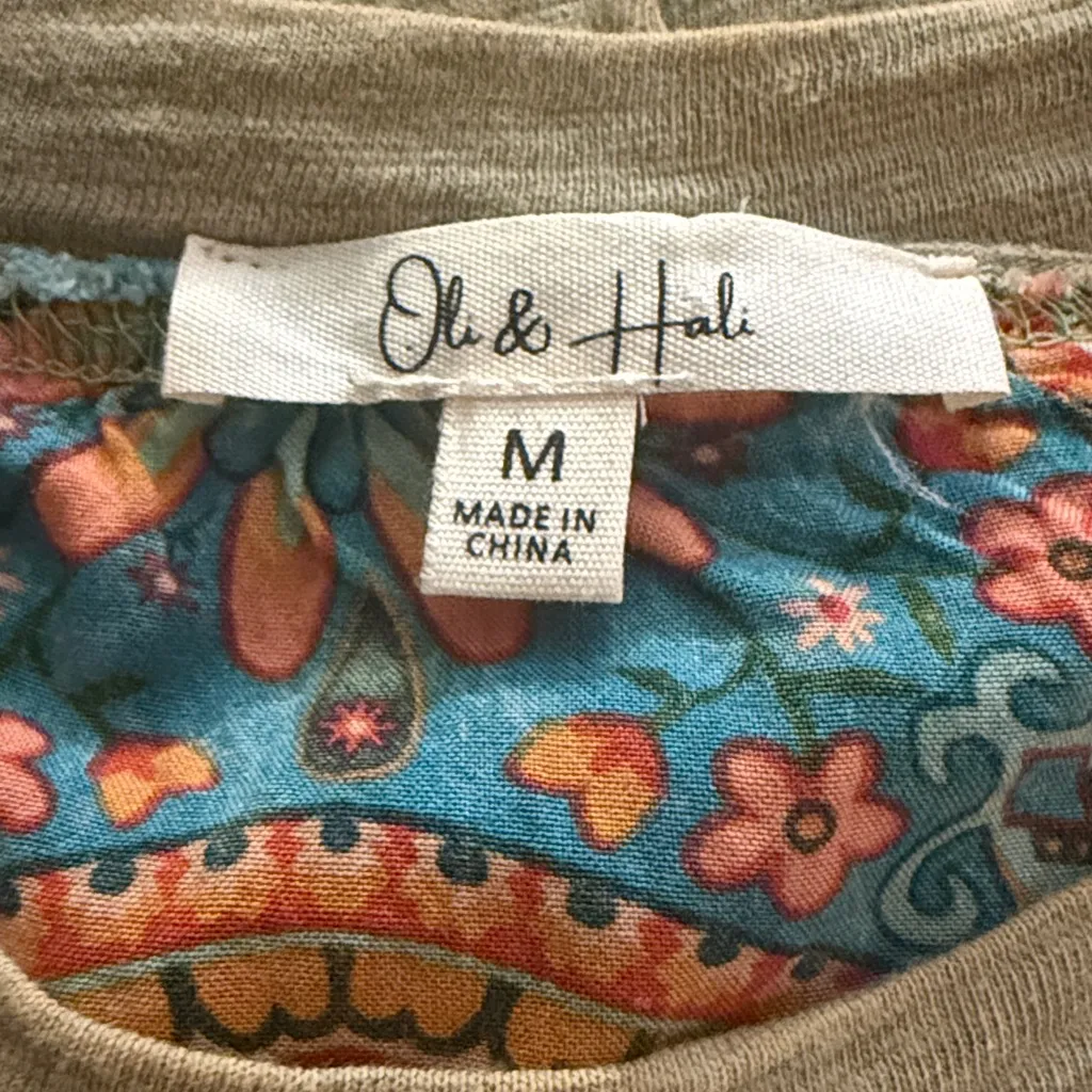 Oli & Hali Women’s Sz Medium Multi Print Star Patchwork Top Boho Green Pink - Image 4