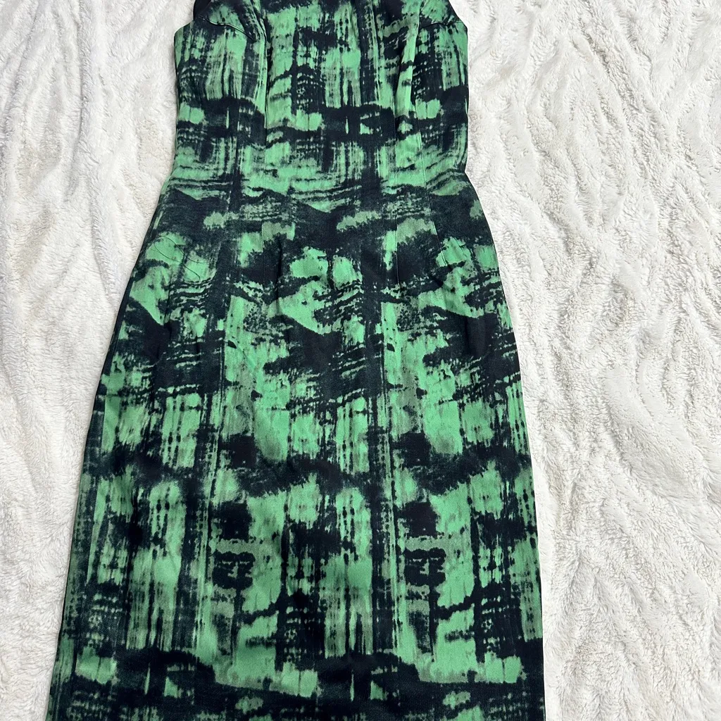 Jay Godfrey Size 6 Green Black Abstract Sheath Dress Cocktail Party City Wedding - Image 2