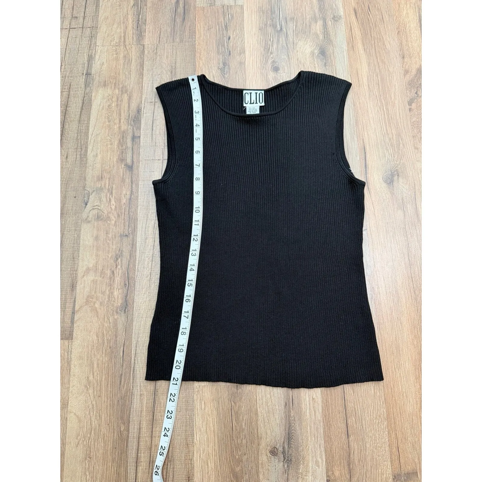 CLIO Black Ribbed Silk Cotton Sleeveless Tank Top Women's Size L Size L - Image 6