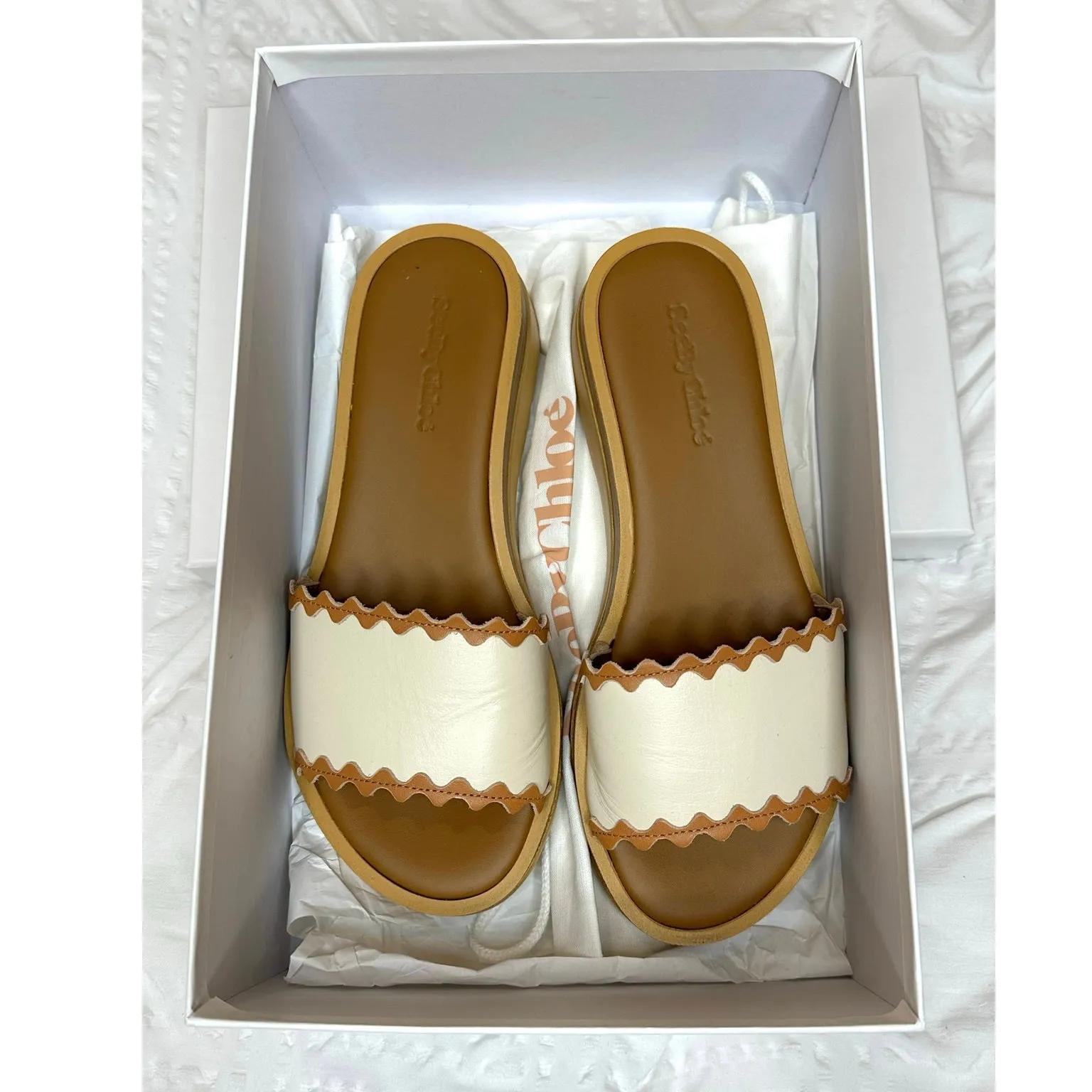 See By Chloe Robin Rickrack-Trim calfskin Leather Wedge Slides Size US 6 w box - Image 4