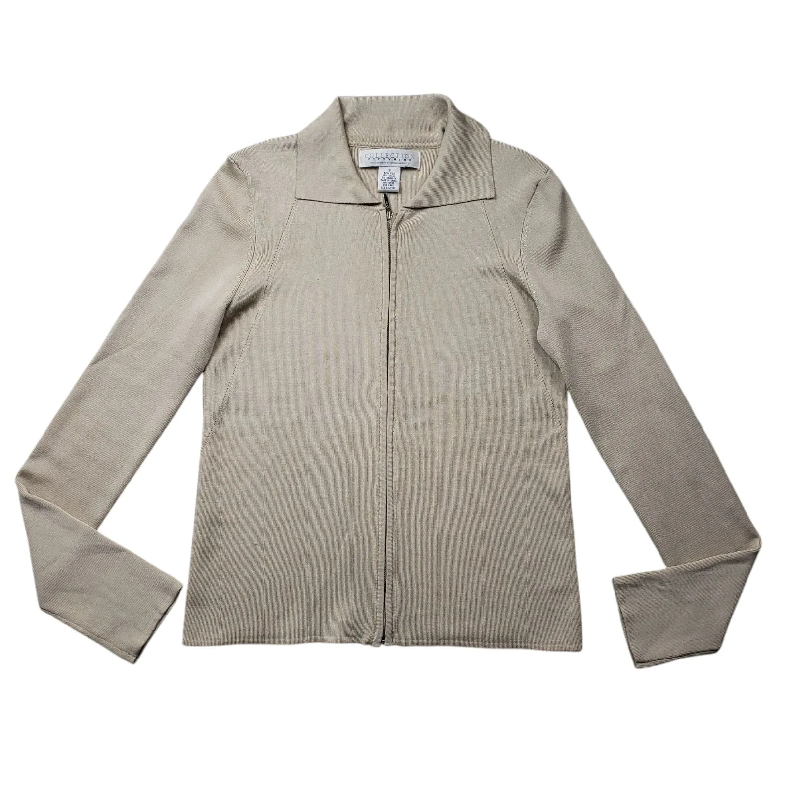 Collection Fifty Nine Bloomingdales Zip Cardigan Sweater Polo Womens Small Silk - Image 2