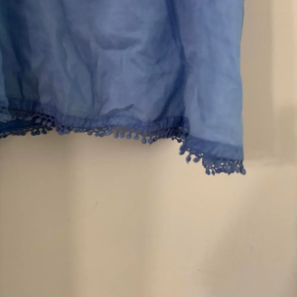 Anthropologie Lilia Blue Semi Sheer Racer ack Tank Top Blouse Coastal Beachy - Image 3