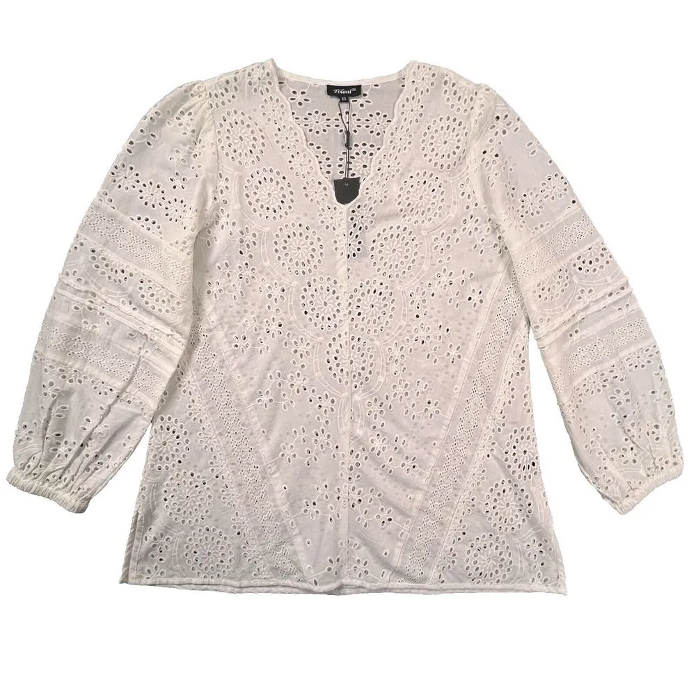 Nwt Tolani Womens White Saylor‎ Eyelet Oversized Top Sundance Collection Sz XS - Image 5