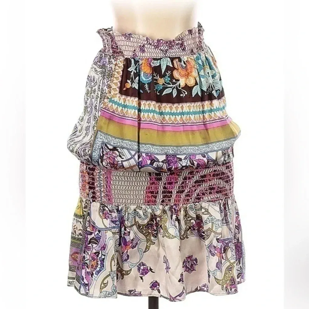 Alice & Trixie 100% Silk Bohemian Hippie Elastic Tiered Ruffle Tube Top Size XS - Image 4