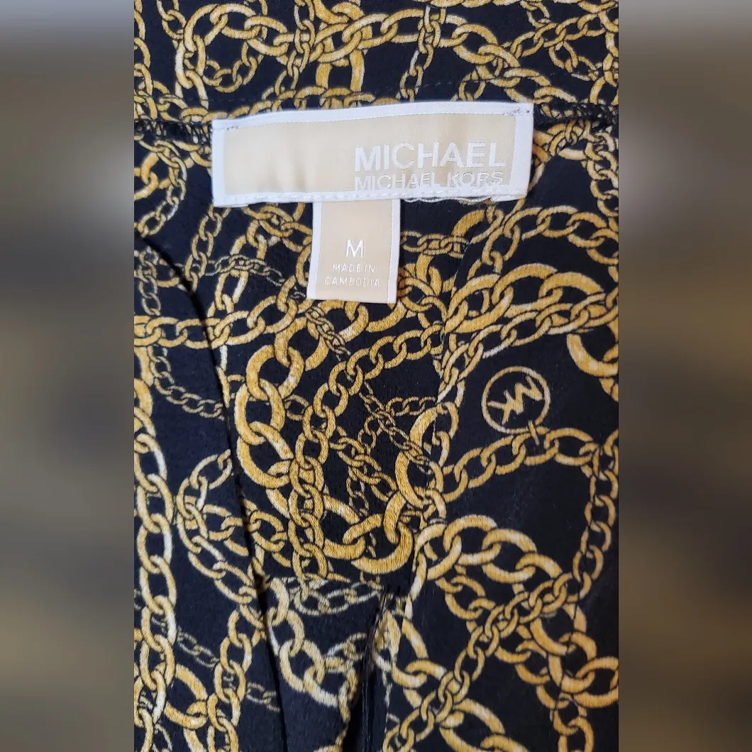 Michael Kors Chain Print Black and Gold Women's Top Size:M - Image 4