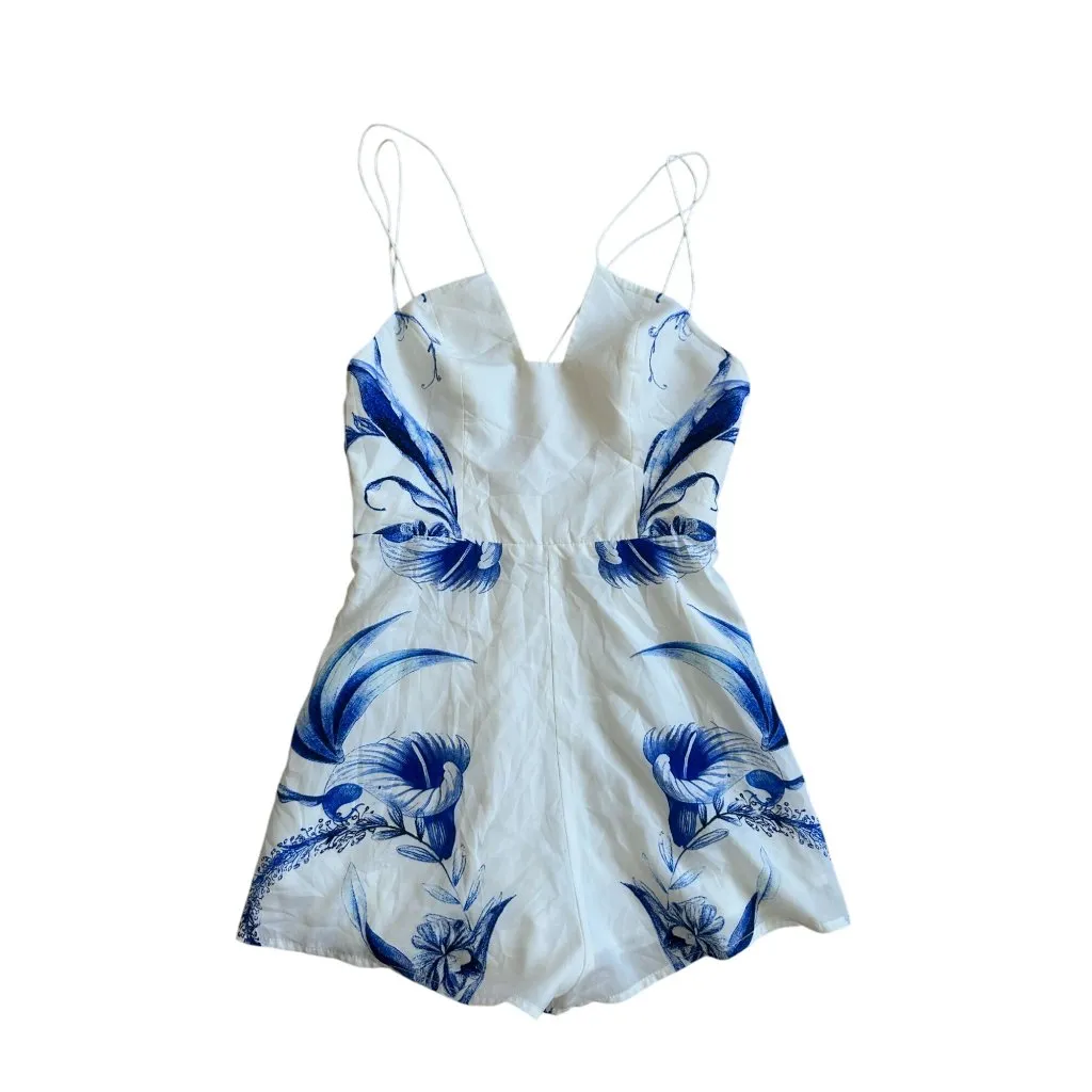 KEEPSAKE The Label White Blue Floral Romper Size XS - Image 7
