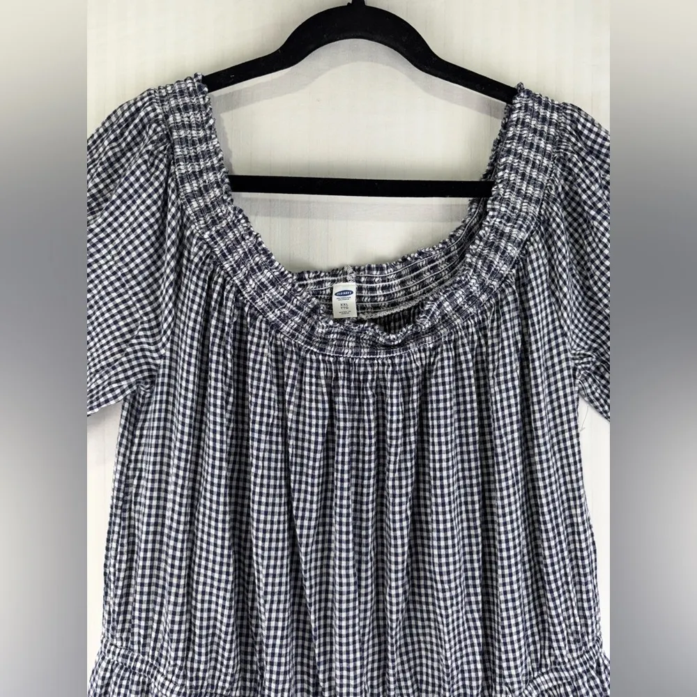 Old Navy Prairie Dress Navy Blue & White Gingham Check Off-The-Shoulder Size XXL - Image 4