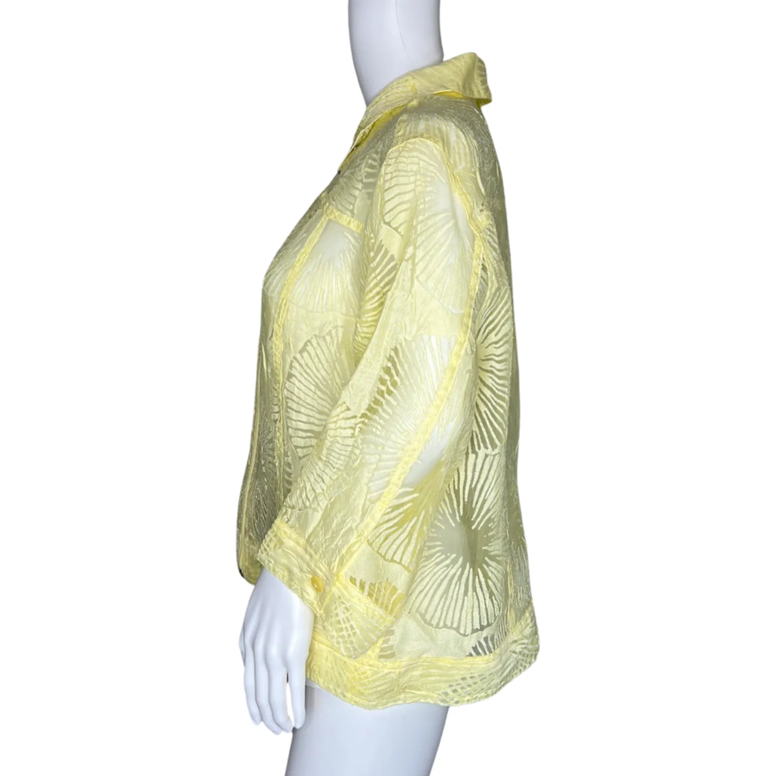 TanJay Shirt Womens 10 Yellow Floral Sheer Lightweight Vacation‎ Cruise Casual - Image 4