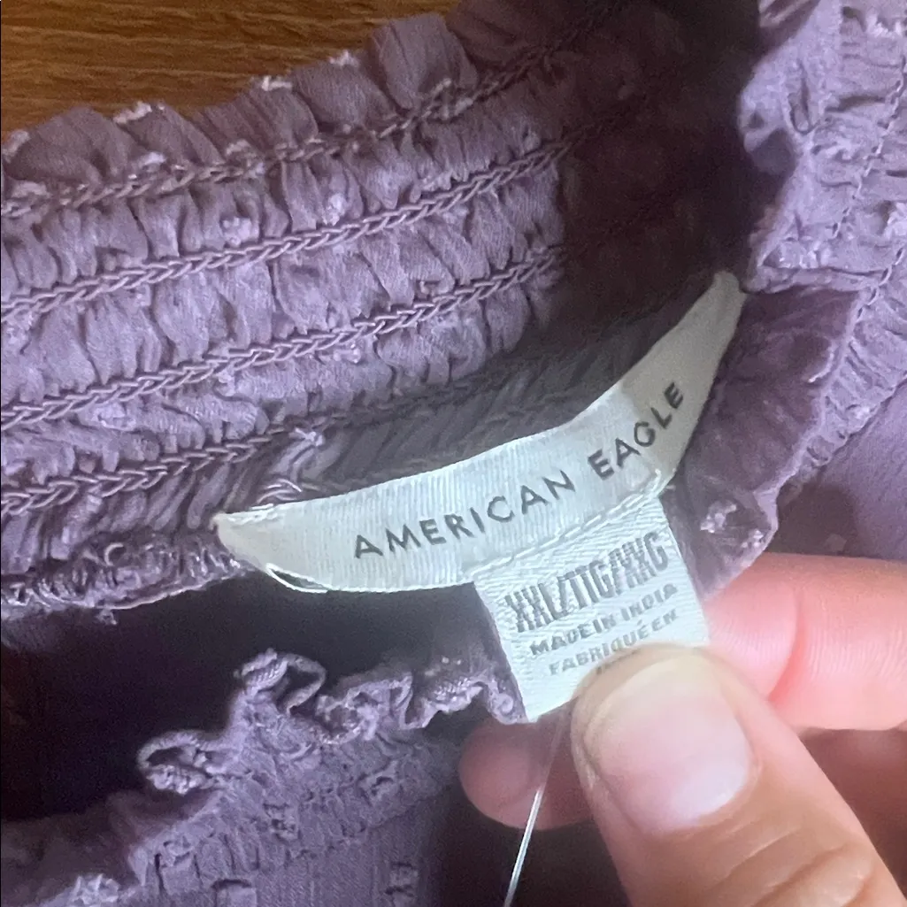 NWT American Eagle Plum Purple Ruffle Long Sleeve High Neck Textured Dress XXL - Image 5
