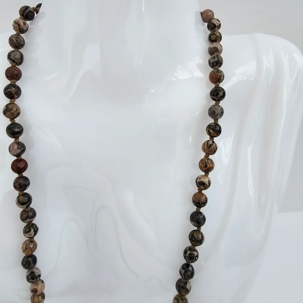 Leopard Skin Jasper Bead Crystal Long necklace Brown - Image 4