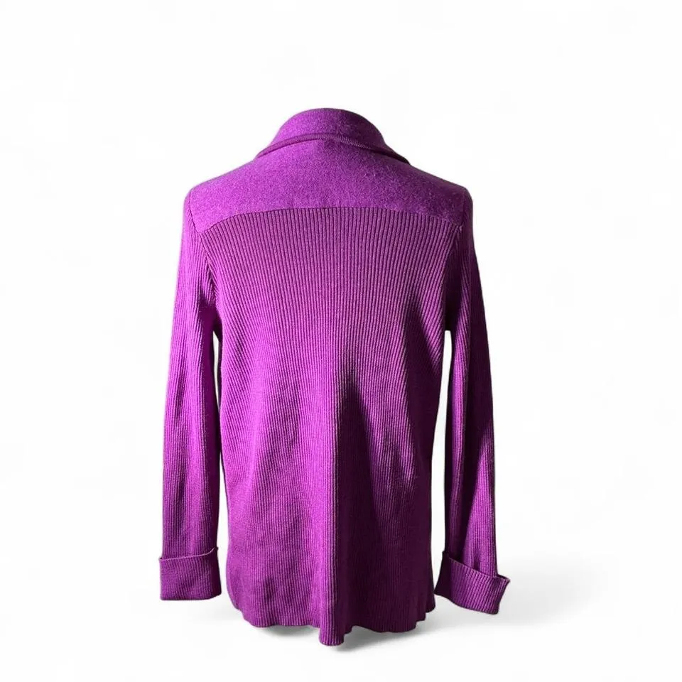 Jones New York Purple Wool Blend Open Front Knit Cardigan‎ Jacket - Image 2