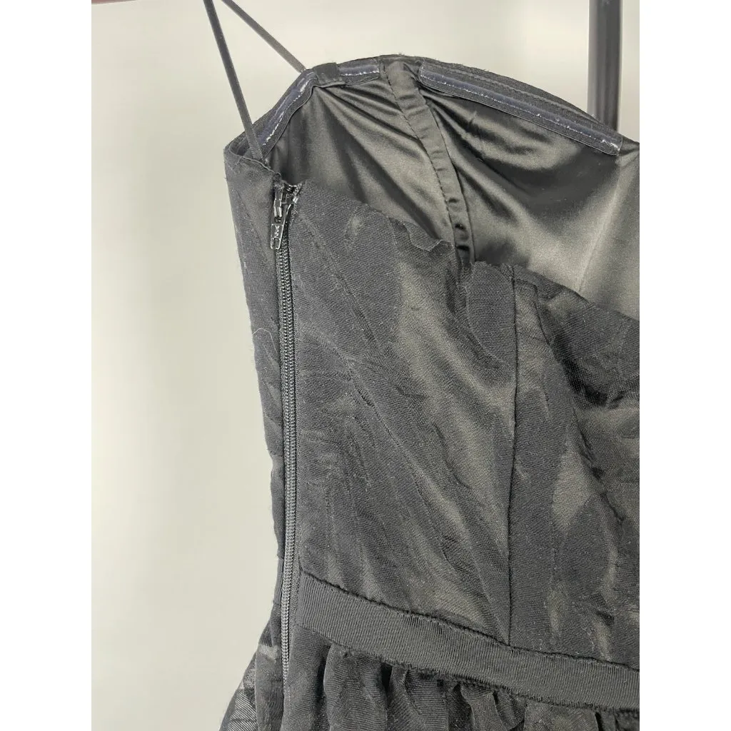 GUESS Strapless Fit n Flair Jacquard‎ Mesh Foliage Print Black Mini Dress Size 2 - Image 8
