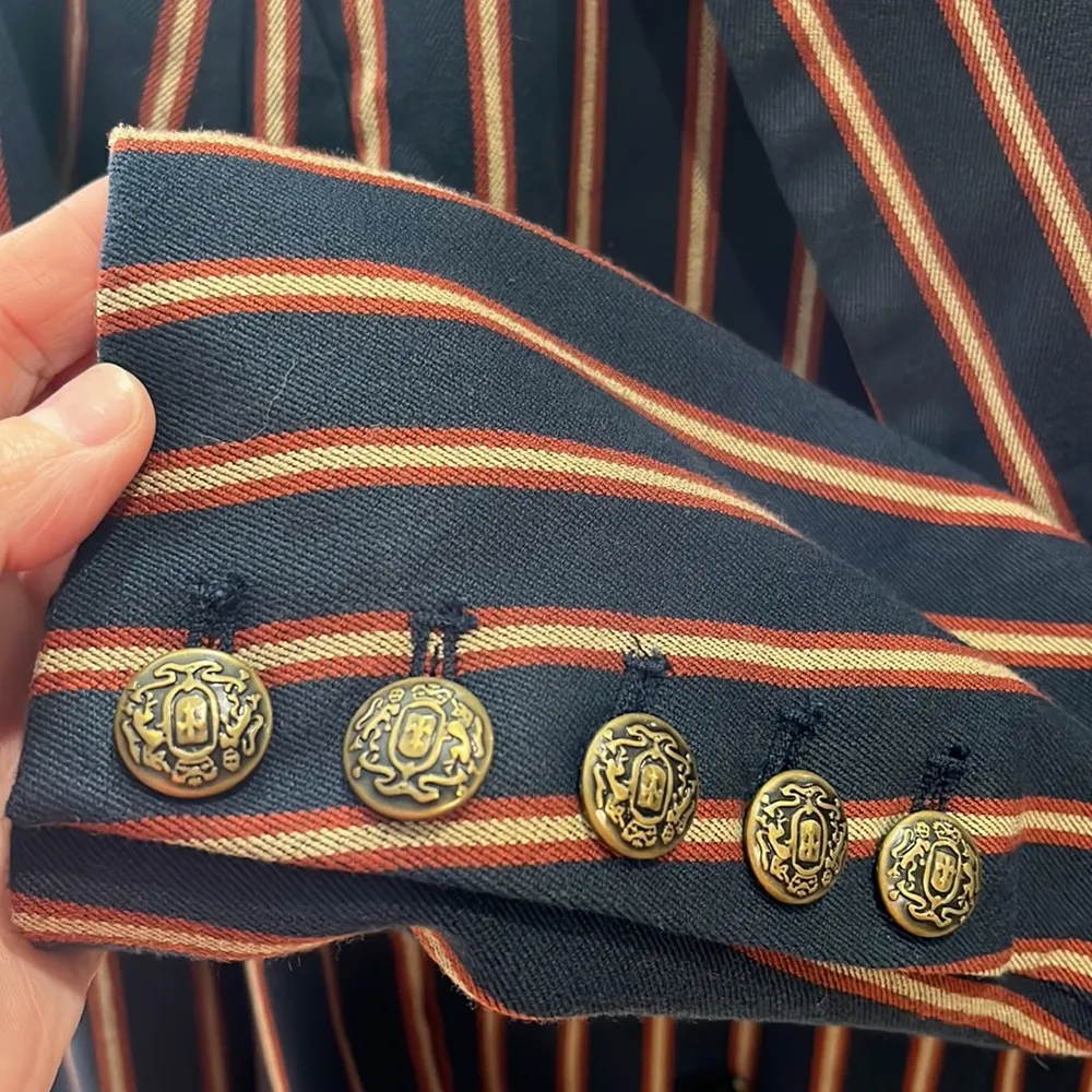 FREE PEOPLE "Tucked Away" Blazer Blue/Red/Tan Stripes-XS - Image 4