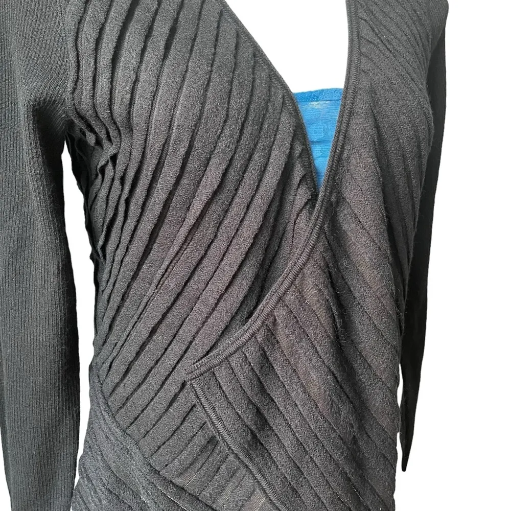 Eileen Fisher Felt Ladder Open Front Cardigan Textured Wool Blend Black  Sz S - Image 12