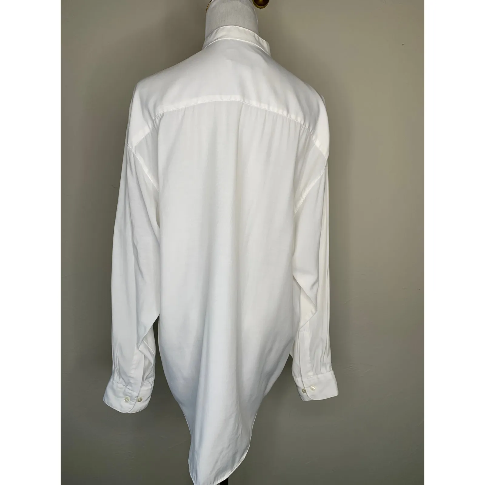 90s White Stand Up Collar Blouse Sz Medium Tunic White Embroidered - Image 3