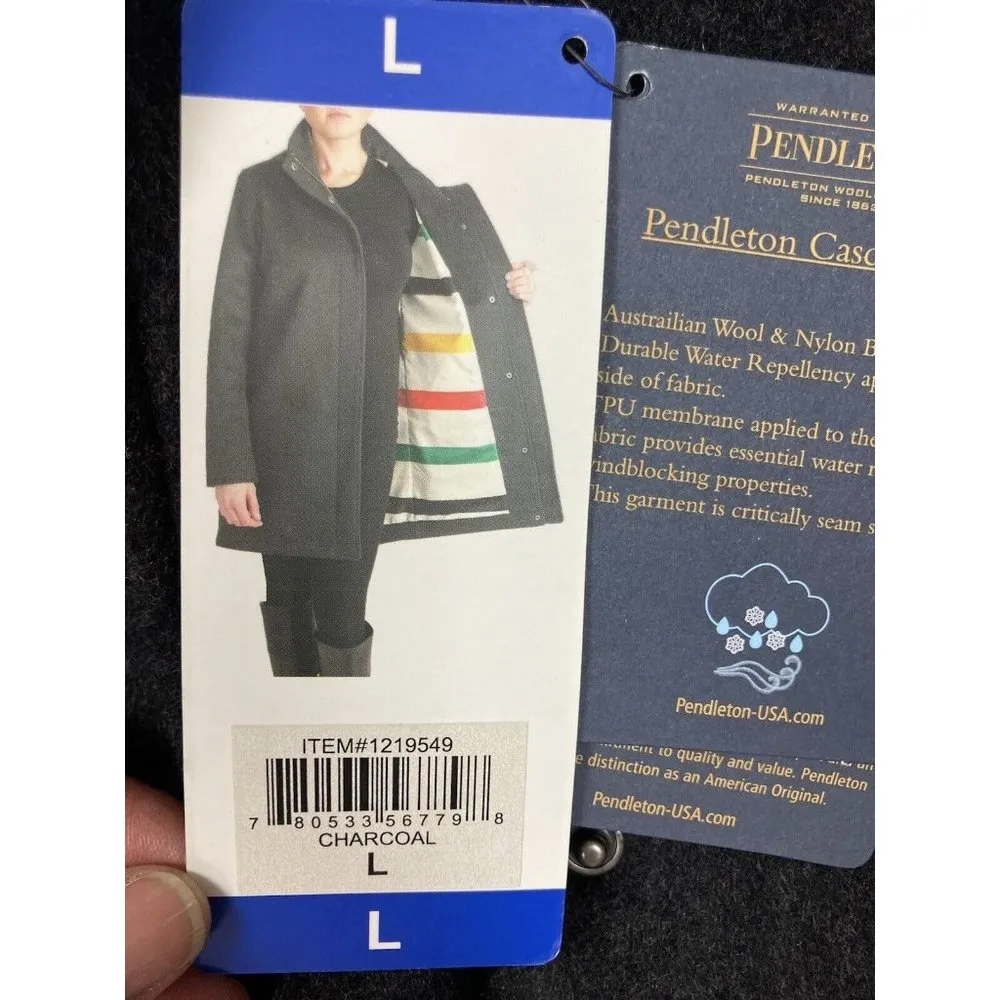 *New Pendleton Cascade Wool Coat Womens Lg Charcoal Gray Zip Snap Winter Outdoor - Image 8