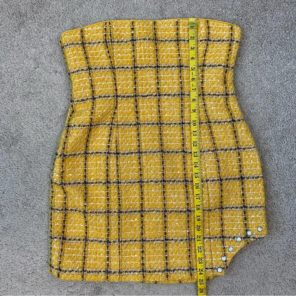 Assignment Revolve Cady Strapless Tweed Mini Dress Yellow‎ L Yellow Size L - Image 14