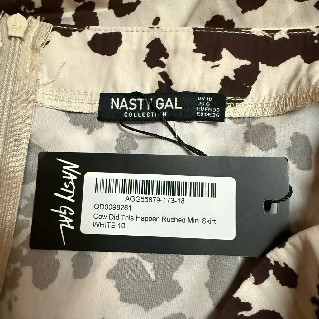 Nasty Gal Cow Print Ruched Mini Skirt ‘Cow Did This Happen’ Size 6 NWT - Image 7