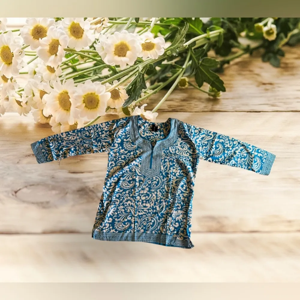 Free People Women's Bella Printed Tunic Blouse Long Sleeve Light Blue Size XL - Image 2