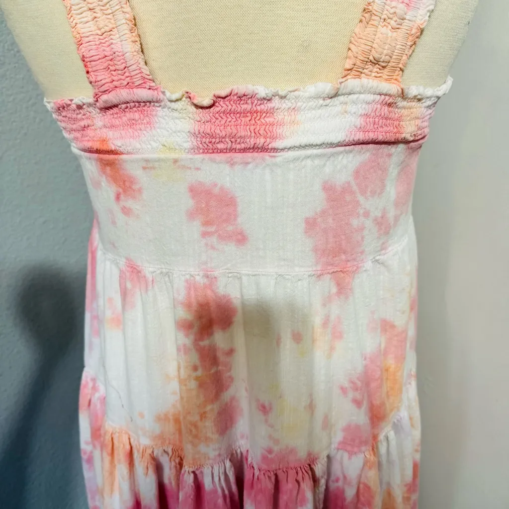 Old Navy Women Pink & White Smocked Tiered Relaxed Fit Maxi Dress Size S - Image 6