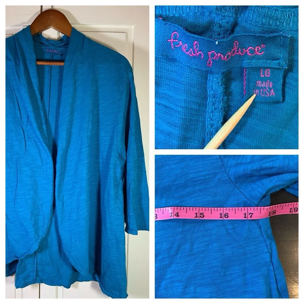 Fresh Produce Cardigan Sweater Large Beachy Coastal Grandma Lightweight Blue - Image 2