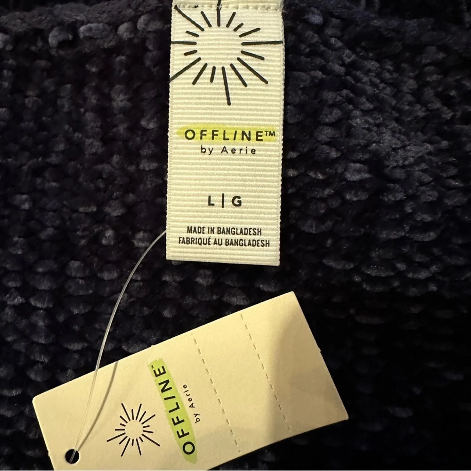 Offline by aerie Navy Blue & Green Long Sleeve Crewneck Chenille Sweater Sz L - Image 7