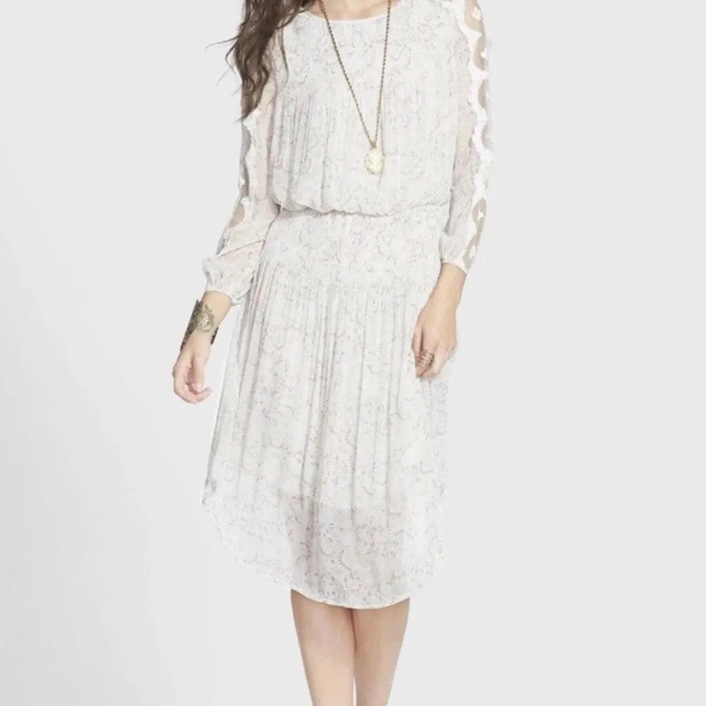 Free People Floral Charolette Chiffon Midi Dress Women’s Small Alabaster Combo - Image 4