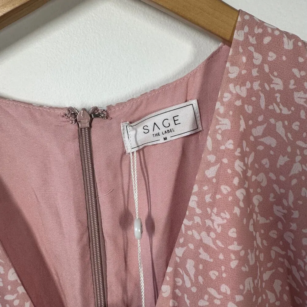 Sage The Label Dress Women M Pink Cream Sheer Flutter Short Sleeve Party Cottage - Image 5