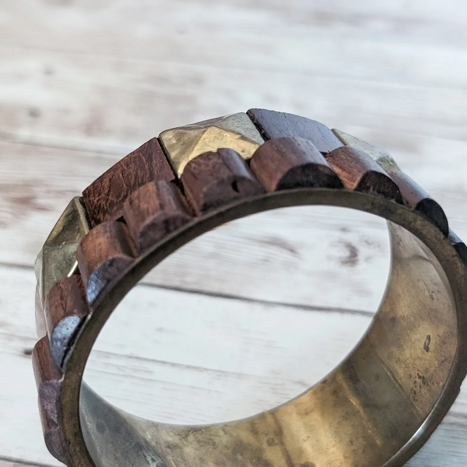 Vintage Bracelet / Bangle Wood & Brass? Brown - Image 12
