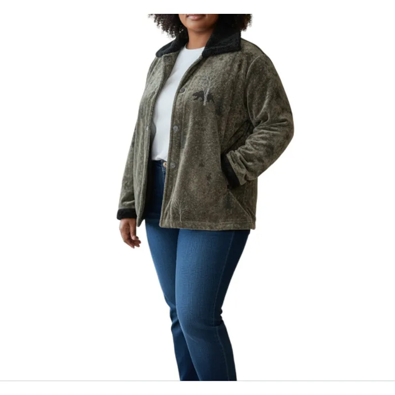 ARTISANS Vintage Soft Fleece Cardigan Women XL Olive Everyday Retro Grunge Boho Gray - Image 12