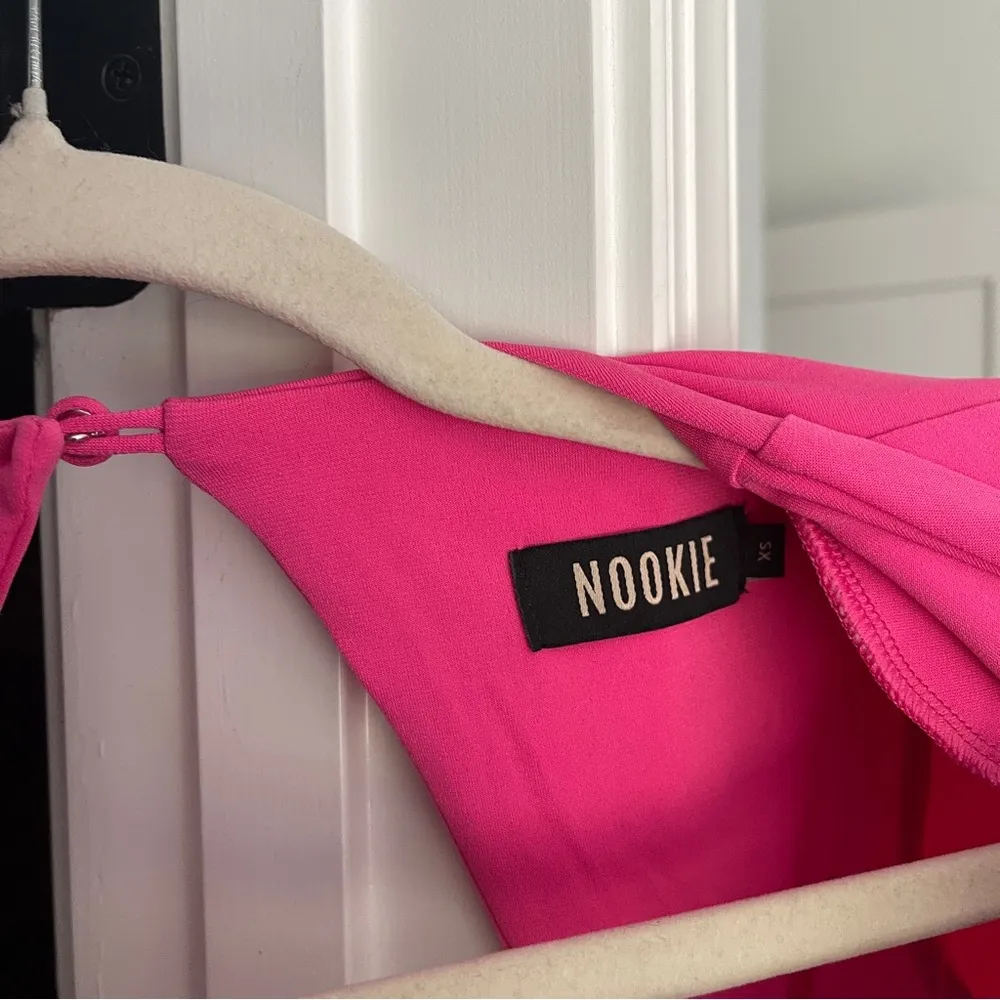 NWT Nookie Jewel Gown Neon Pink Cut Out Backless Dress Maxi Bodycon Long Sleeve - Image 5