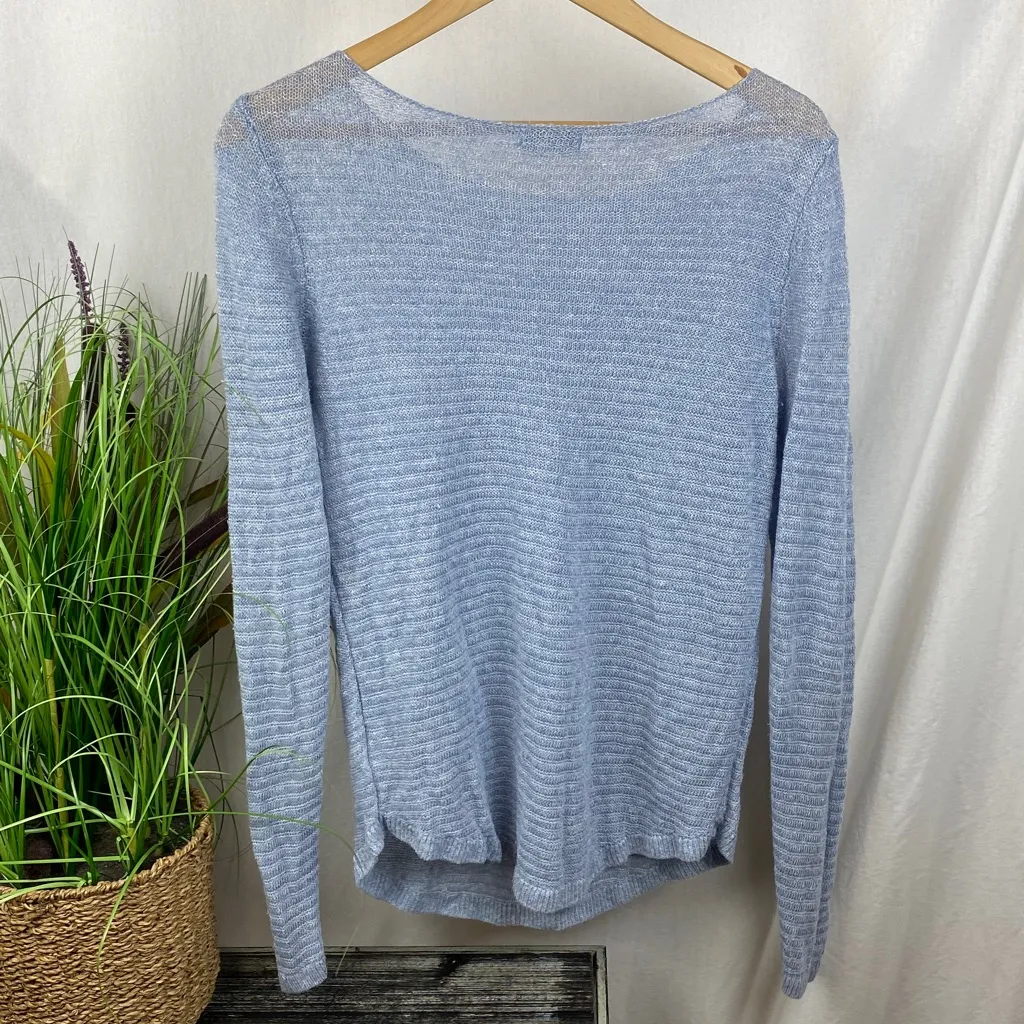 St. Tropez West 100% Linen Blue Knit Long Sleeve Sweater L - Image 3