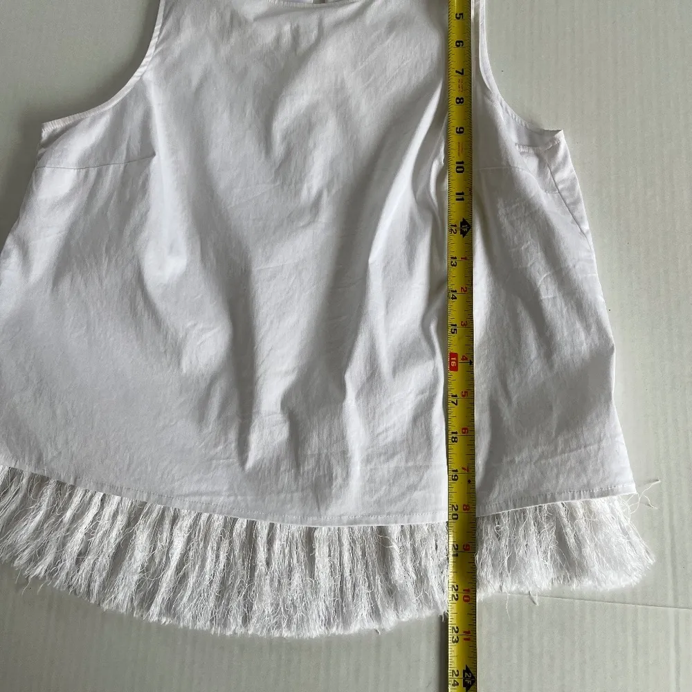 Trouve White Fringe‎ Trim Lined Hem Tank Top Blouse Shirt Size S - Image 7