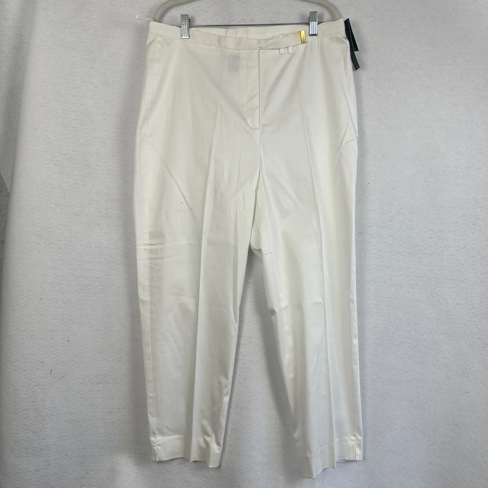 New Lauren Ralph Lauren Womens‎ 14 White Stretch Fabric Cropped Pants Tailored - Image 2