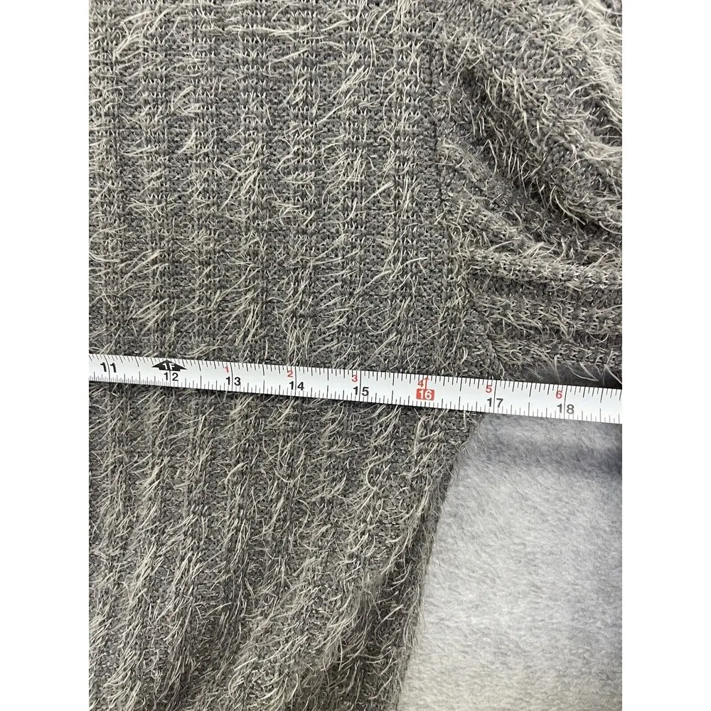 Zara Women's Sweater Furry Solid Gray Size Small Ribbed Long Sleeve Round Neck - Image 7