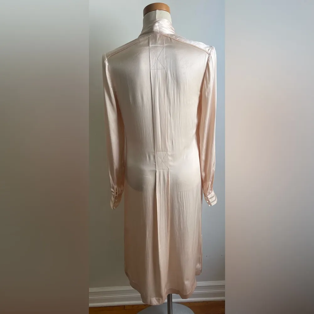 Reiss "Ray" Blush Pink Satin Midi Shirt Dress V-Neck Neck Tie Neutral Size 4 - Image 5