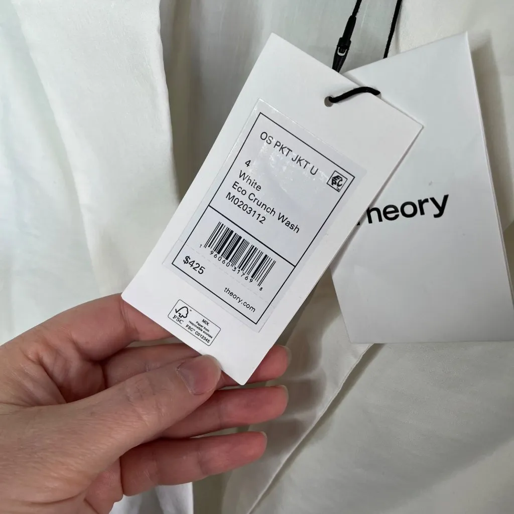 Theory Womens White Minimalist Linen Blend Blazer Size 4 Eco Crunch Wash - Image 5