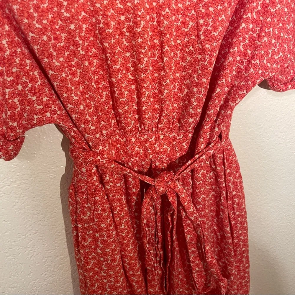 Urban Outfitters Short Sleeve Floral Red Wrap Midi Dress S - Image 8