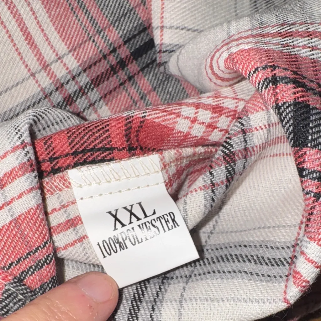 Red and White Plaid Hoodie Shirt - Image 5