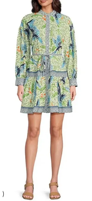 Alex Marie Wren Bird Print Long Sleeve Button Front Dress size 10 - Image 1