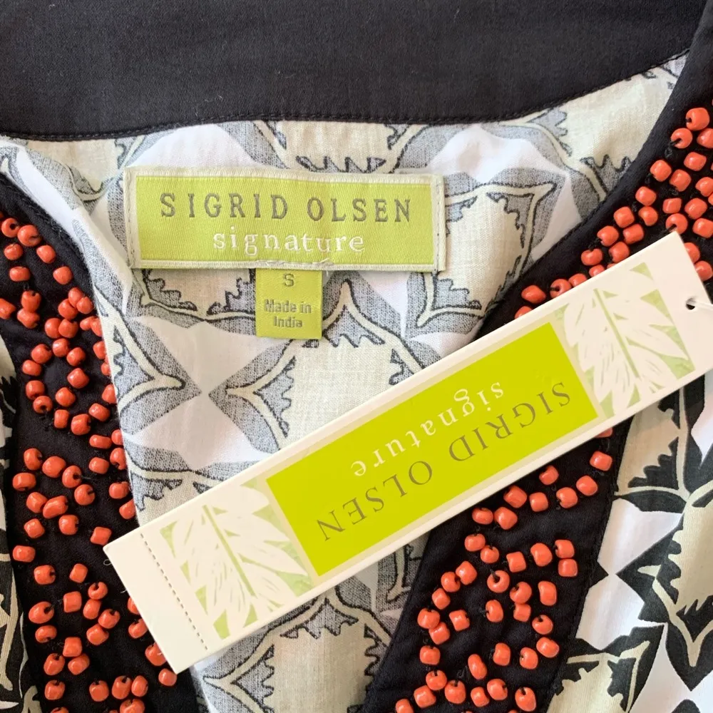 Sigrid Olsen Cotton Beaded Print Tunic Top Size S NWT - Image 11