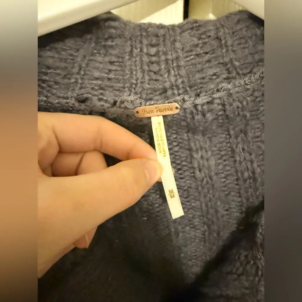 Free People Textured Dolman Cardigan Wool Blend Charcoal Gray 3/4 Sleeve Sweater - Image 4