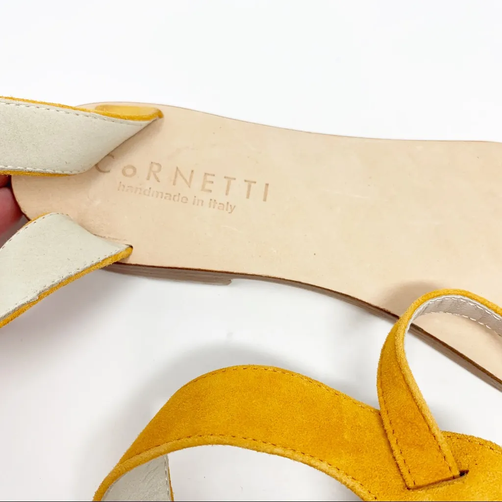 CoRNETTI Campanella Suede Ankle Strap Sandals Women’s Mustard Yellow Leather Flat Sandals Size 39 8.5 US - Image 5