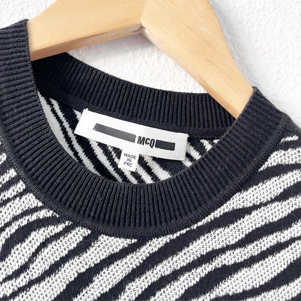 McQ by Alexander McQueen Animal Print Bodycon Midi Dress in Black White Size XS - Image 3