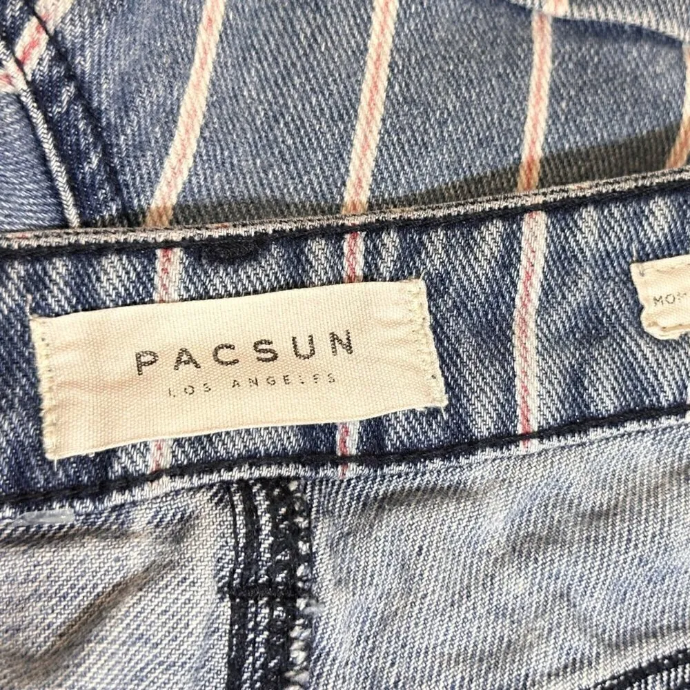 Pacsun High Waist Firework Stripe Denim Sewn Cuff Mom Short - Image 4