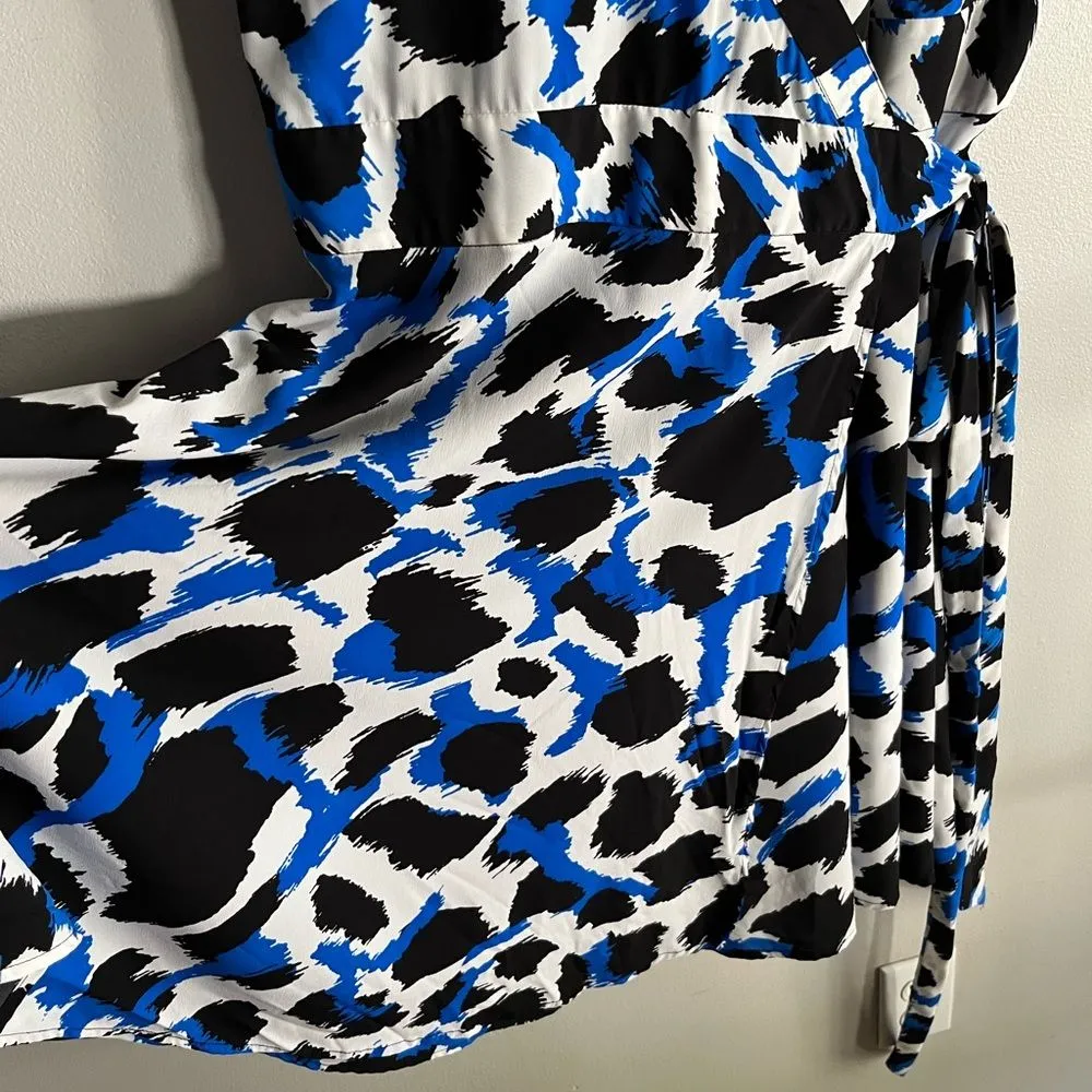 Calvin Klein Blue Black Abstract Animal Print Faux Wrap Dress Size 16 - Image 4