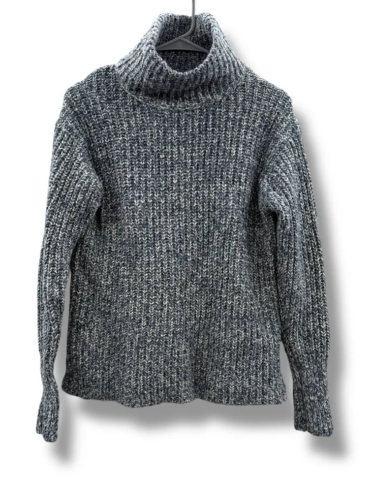 J.Crew Point Sur Turtleneck Sweater Women’s Size Small Blue White Marled Chunky - Image 1