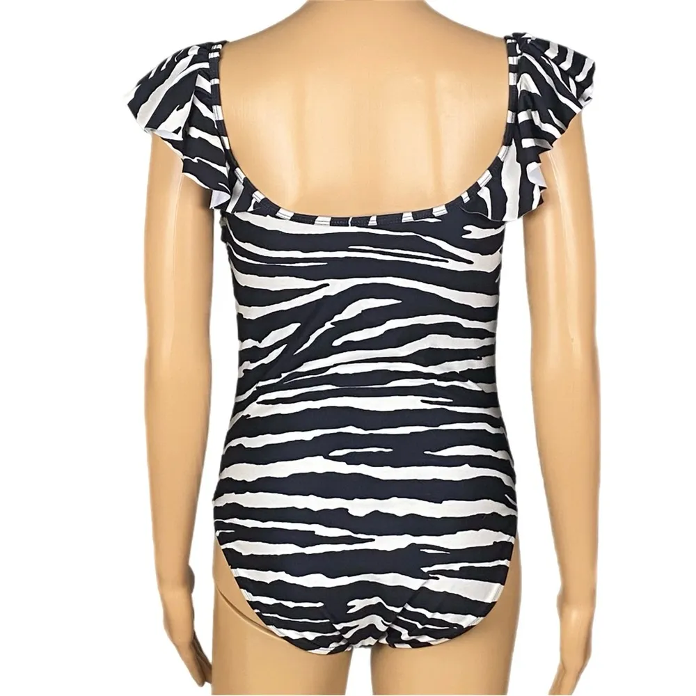 VINCE CAMUTO black and off white zebra stripe one piece swimsuit Size 10 - Image 10