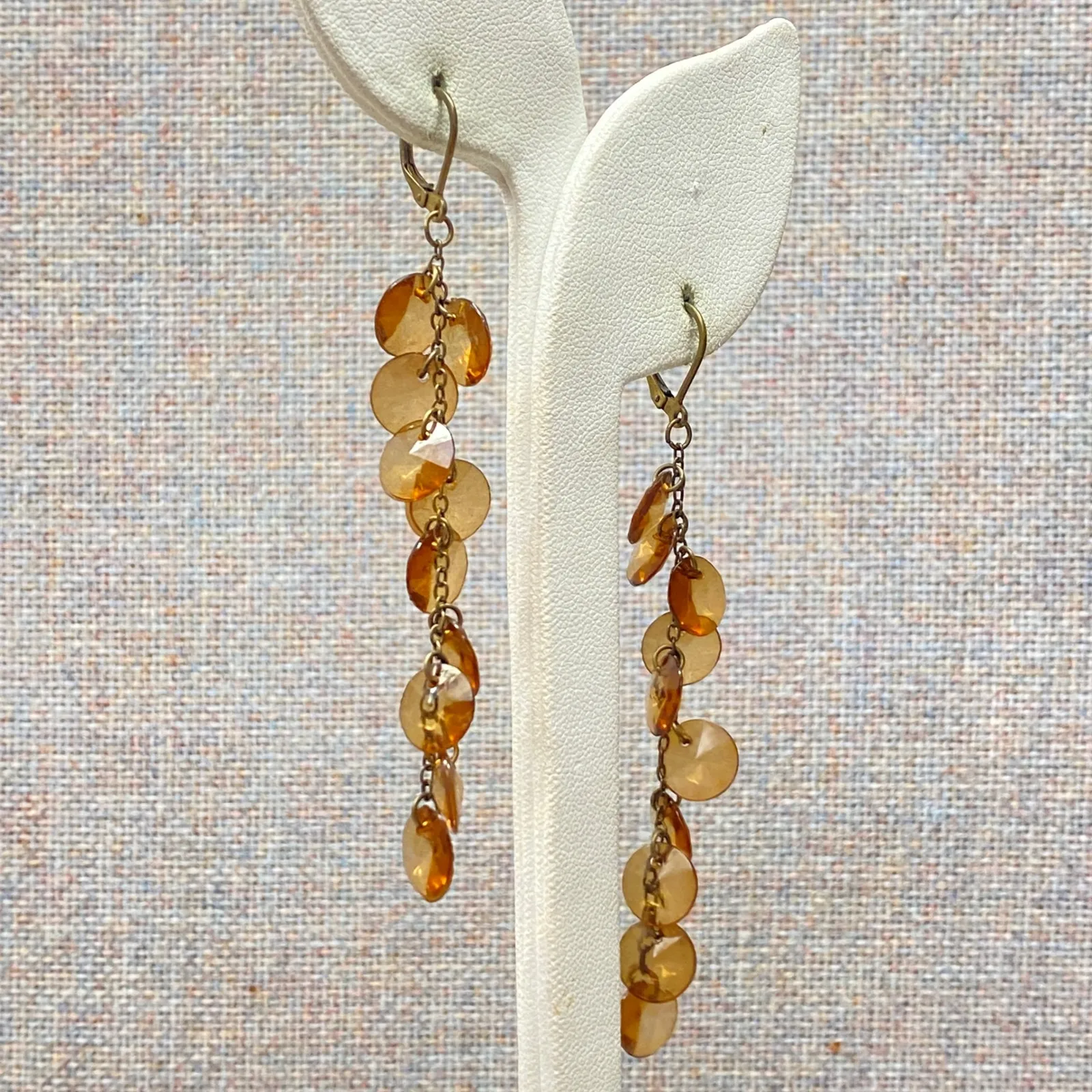 Fairycore Iridescent Amber Brown Dangle Earrings Cascading Long Drop Statement - Image 5