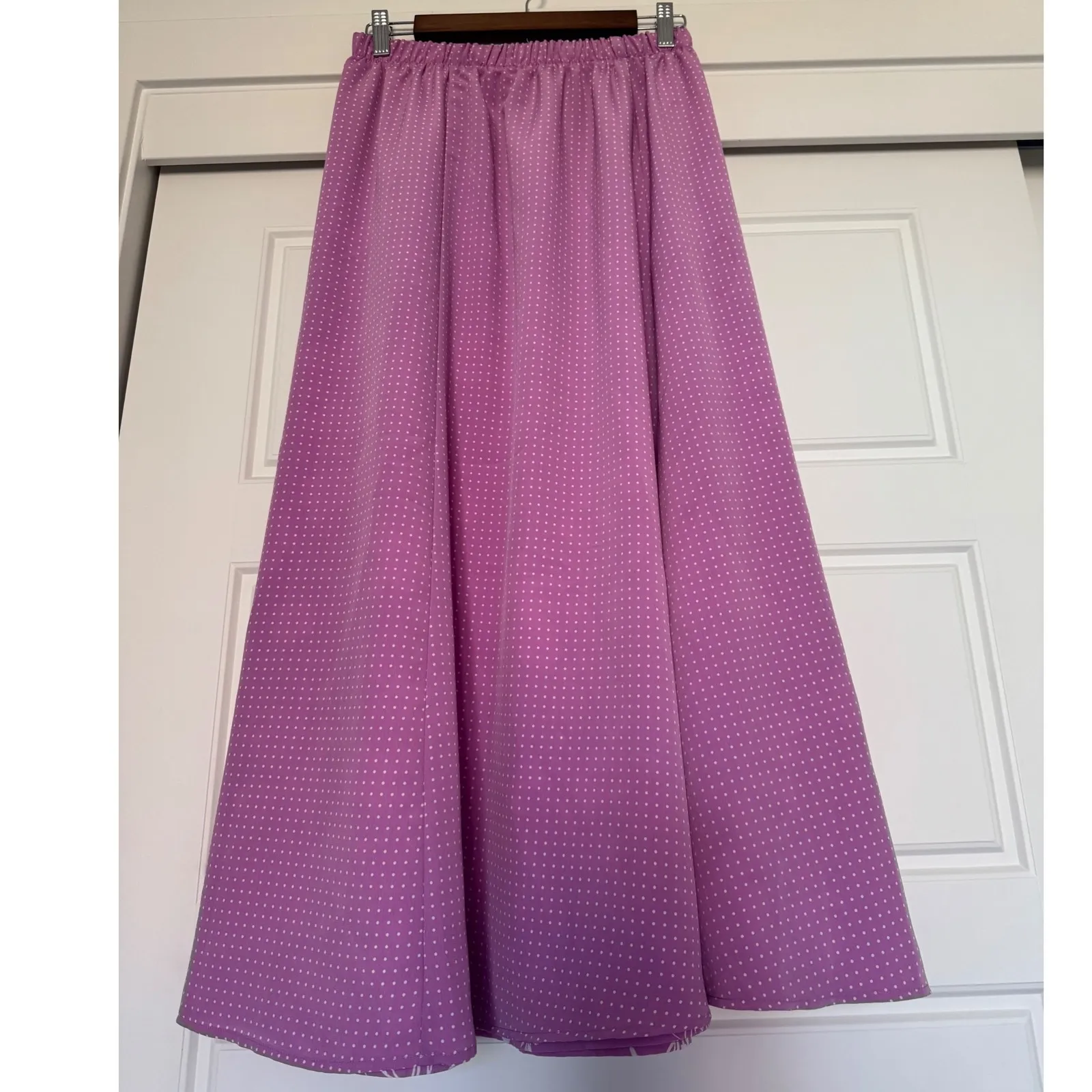 Y2K Vintage Reversible sz M Womens Polkadot Floral High Waist ALine Maxi Skirt Purple Size M - Image 4